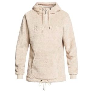Roxy Pluma Sherpa Sweater Teddy Bear Cozy S Beige Hoodie Fleece Half Zip Pocket